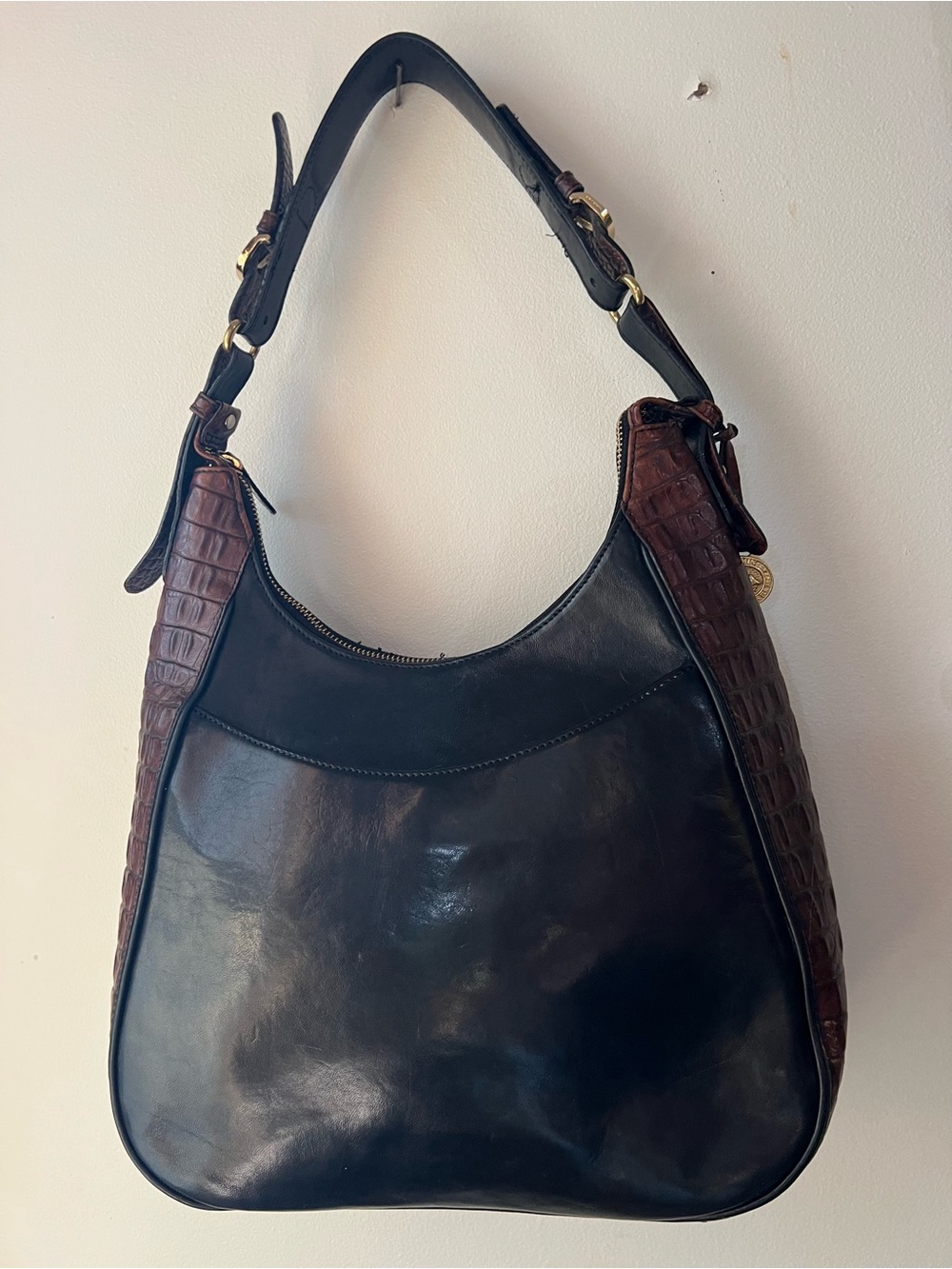 Brahmin Black and Croc Leather Structured Hobo/Shoulder Bag